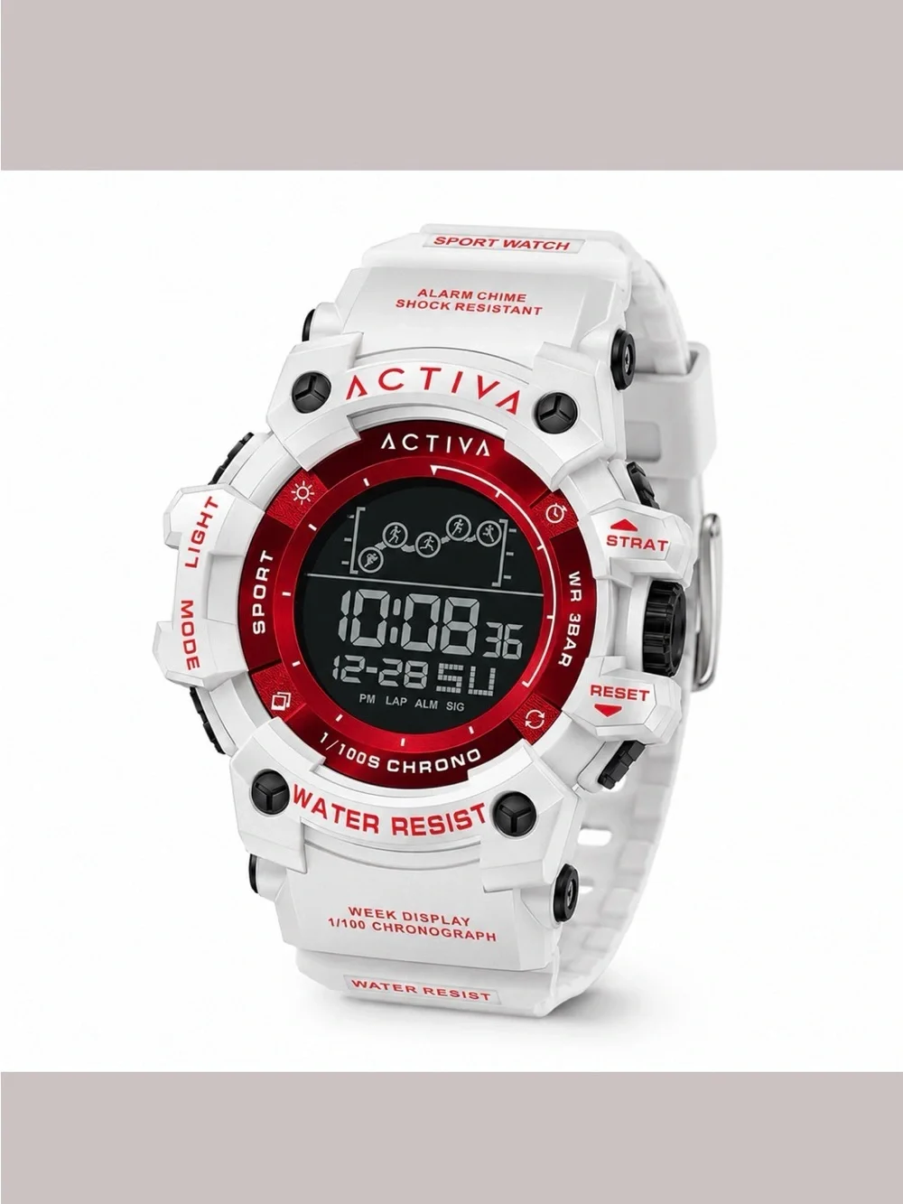 ACTIVA X Invicta White & Red Digital Sport Unisex Watch 50mm Water Resistant NWT